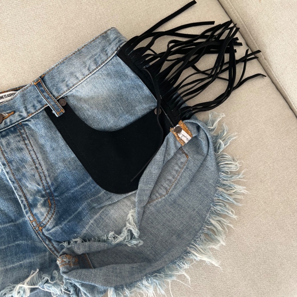 One Teaspoon Light Blue Denim Shorts with Black Accent